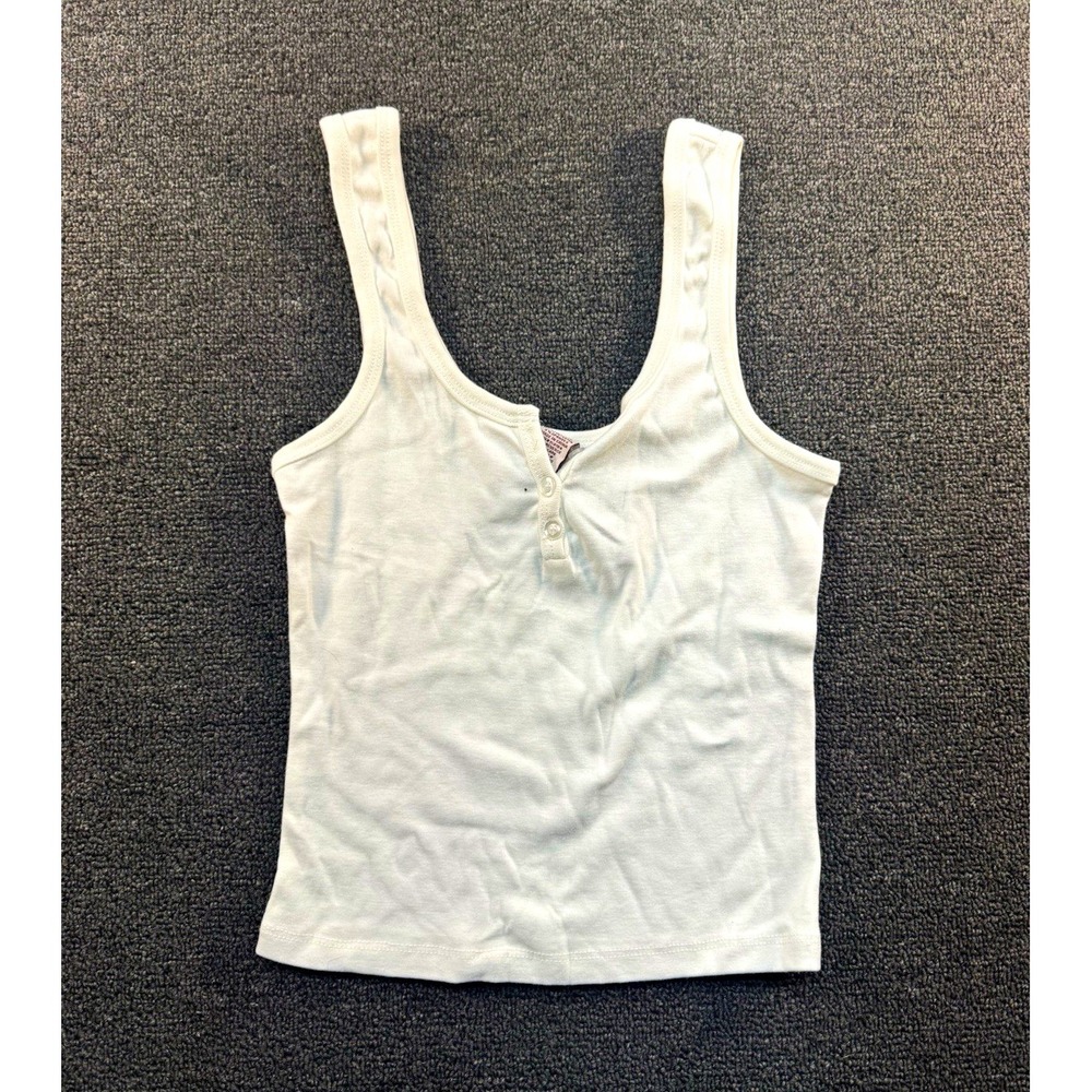 Since Forever Women's White Scoop Neck Button Front Knit Stretch Tank Top XS